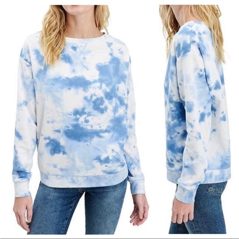 Splendid Thermal Blue & White Tie Dye Waffle Knit Top